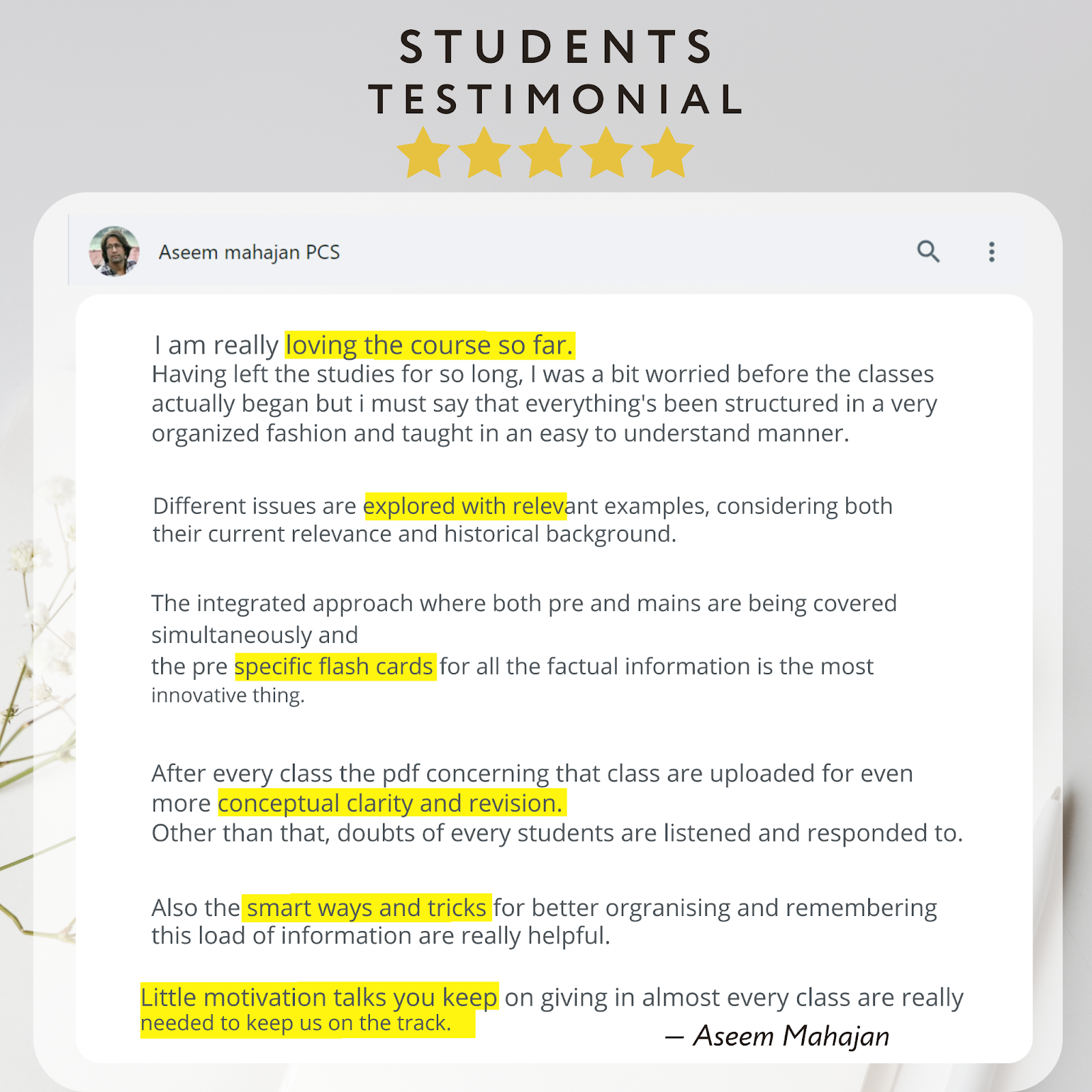 Student testimonial